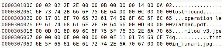 Index de la partition, on observe tous les noms des fichiers.